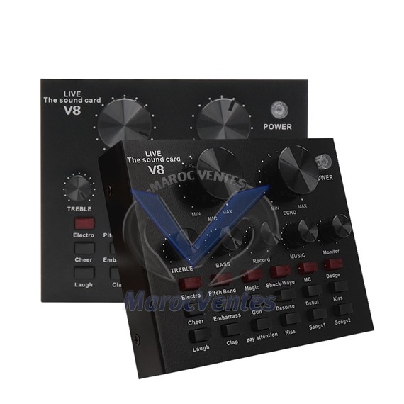 Carte Son V8 Multifonctionnel Studio Bluetooth pour Téléphone Portable et Ordinateur Carte Son V8